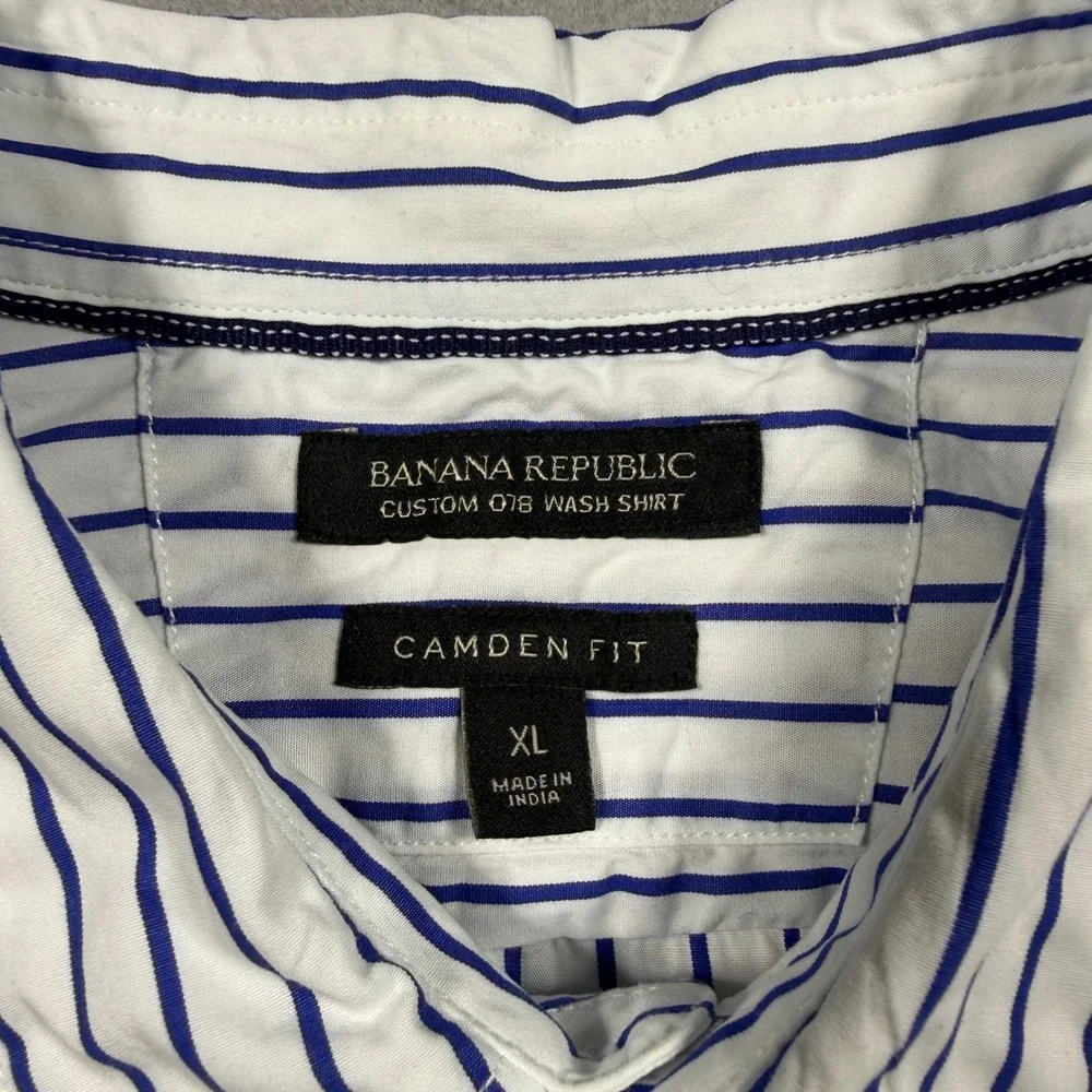 Banana Republic Camden Fit Custom 078 Wash Shirt Mens XL Blue White Striped L/S